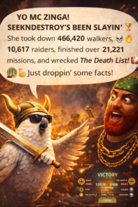 Mobilspelet, No mans land, the walking dead, där SEEKNDESTROY är mitt spelnamn